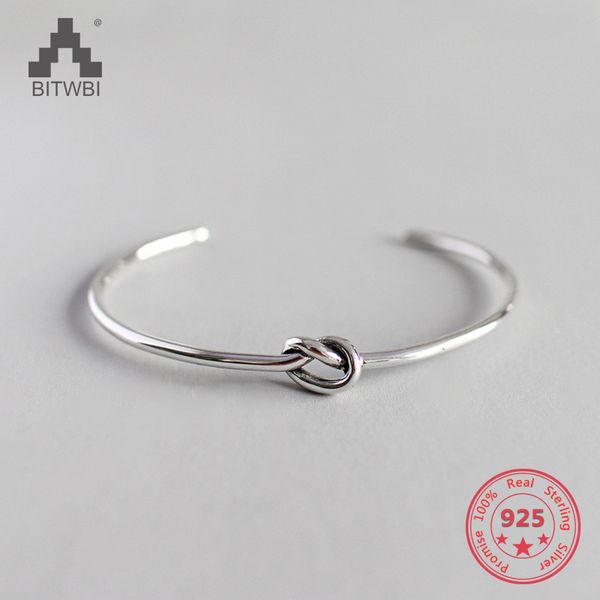 

100% s925 sterling silver simple knot opening bracelets & bangles, Golden;silver