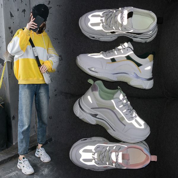

breathable sports shoes female students wild running shoes 2020 spring casual reflective thick bottom sneakers for women zp-91