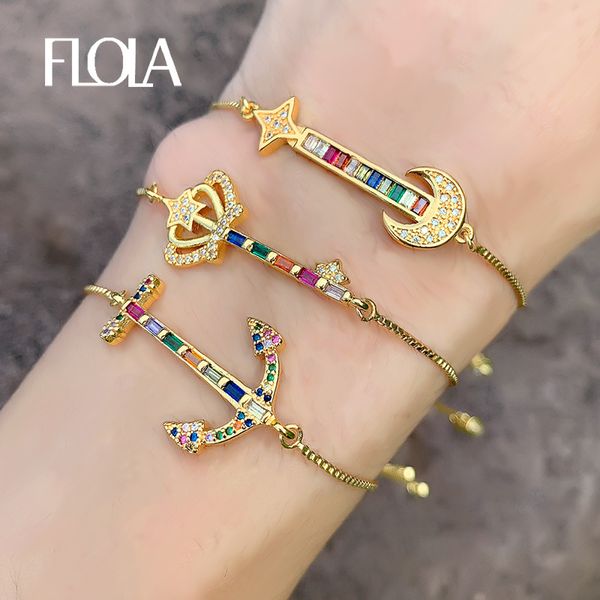 

zvzo gold filled ancher rainbow bracelet women rainbow cz bracelet adjustable 24k gold jewelry pulseras mujer moda 2019 brtb60, Golden;silver