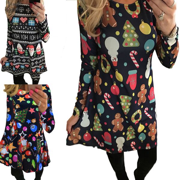 

2020 autumn women christmas dress 5xl plus size new year festival large size long sleeve tree casual winter dress ladies, Black;gray