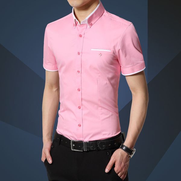 

2019 summer new men's shirt men cotton short sleeves dress shirt turn-down collar cardigan men clothes, White;black