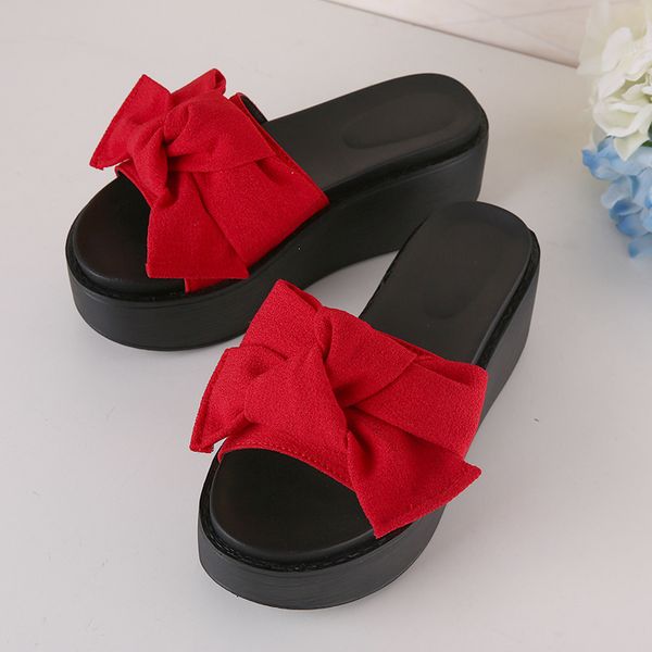 

2019 new summer shoes women slippers beach slides summer slip- resistant platform bowtie slippers women shoes size 35-41, Black