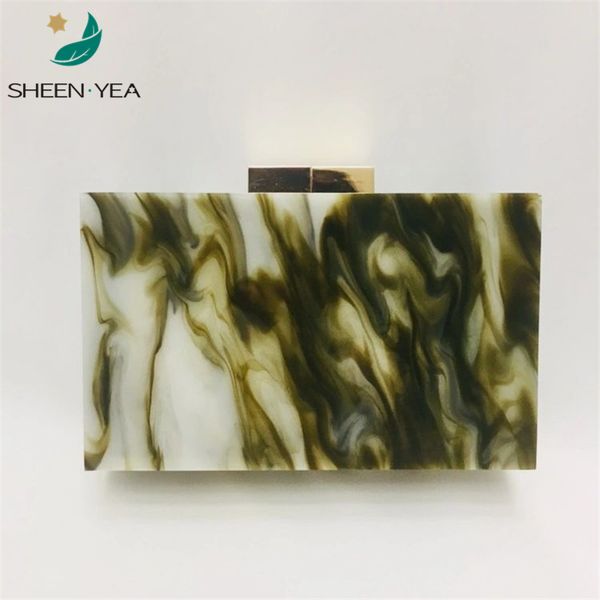 

2019 new pattern marble grey acrylic evening bag ladies dress party prom handbag vintage clutch shoulder bags cute chain wallet