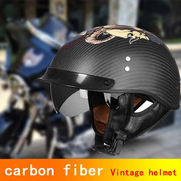 

vcoros carbon fiber half helmet men and women lightweight motorcycle locomotive open face helmet with inner sunglass dot