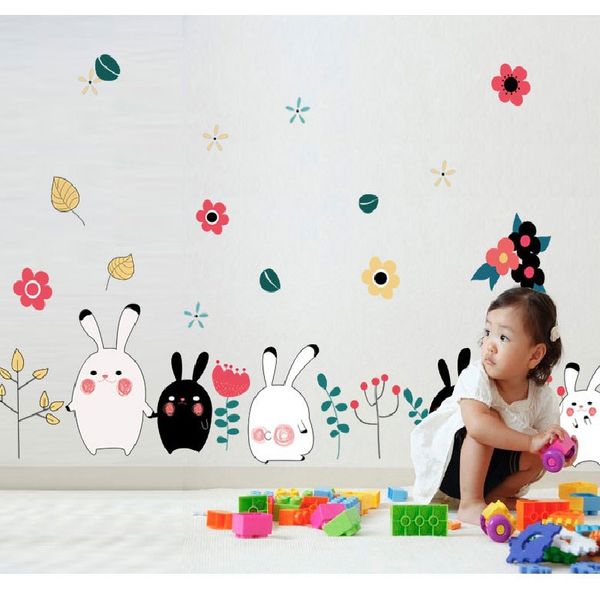 

cartoon cat rabbit flower wall sticker for baby girls kids rooms