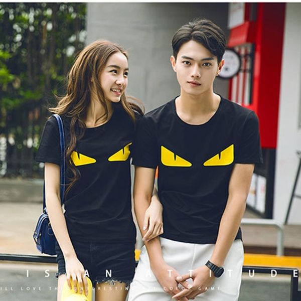 

mens womens eye printed t-shirts mens streetwear summer tshirts womens casual short sleeve tshirts lovers cotton blend crew neck t-shirts, White;black
