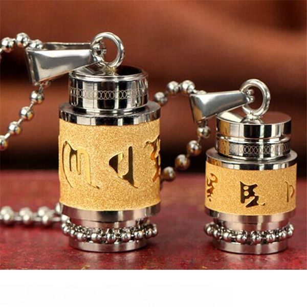 

titanium steel buddhism jewelry six words rotatable necklace om mani padme hum prayer wheel mantra necklace openable bottle for men women, Silver