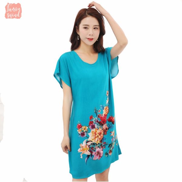 

синий lady пижамы cotton soft nightgowns китайский стиль печати женская nightdress цветы night dress размер одежды one home sg051, Black;red
