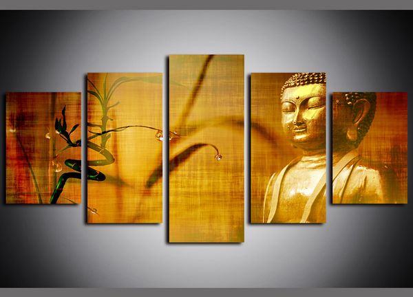 

5 panels canvas wall art buddha golden yellow serenity pictures paintings giclee hd prints and posters on canvas oil paintngs artwork