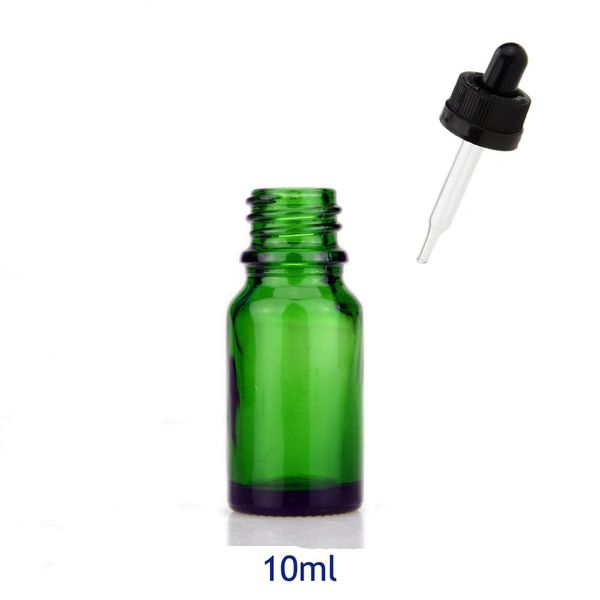 

10ml green glass bottles wholesale 768pcs/lot empty essential oil dropper bottles with childproof cap and glass pipette