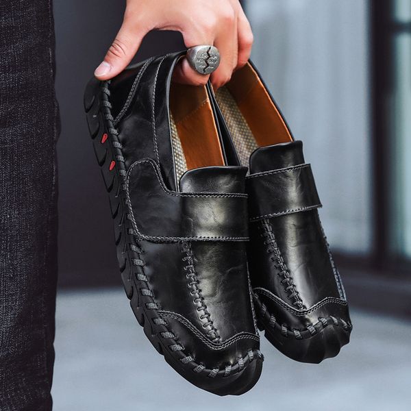 

new leather shoes men moccasins loafers shoes fashion soft breathable flats men's driving footwear big sizes, Black