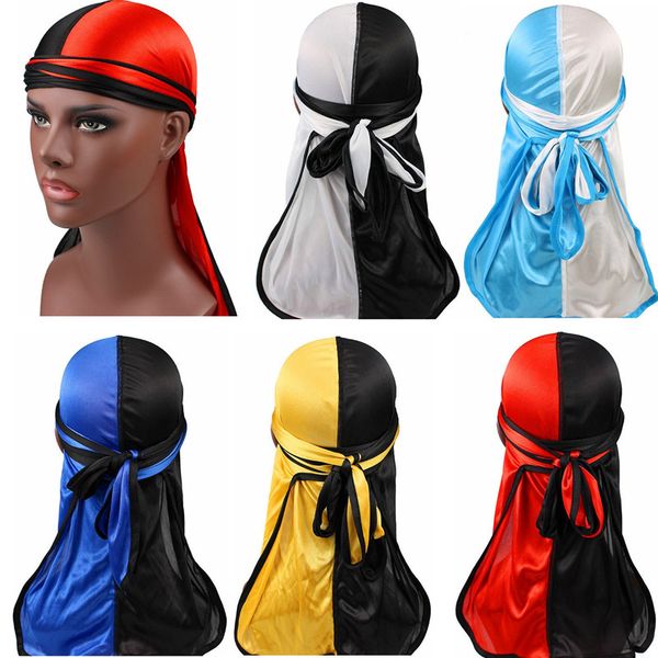 

silky hip hop durag hat for men women elastic beanie bandana durags turban steampunk headwear long tail pirate cap bonnet summer