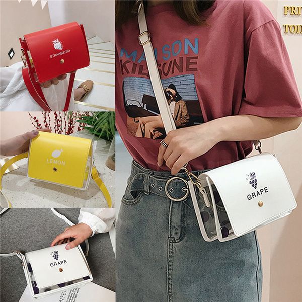 

fashion women casual fruit series dot clear transparent pvc tote crossbody shoulder bag pu handbag