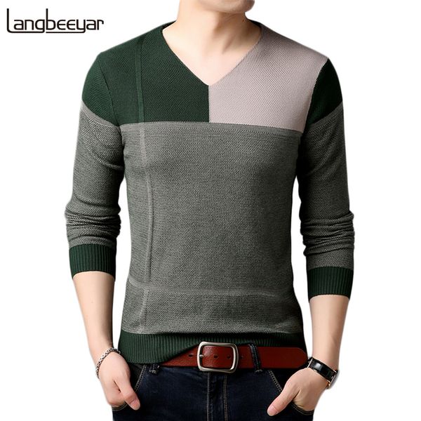 

2019 new autumn winter fashion brand clothing men's sweaters contrast color slim fit men pullover v neck knitted sweater men, White;black