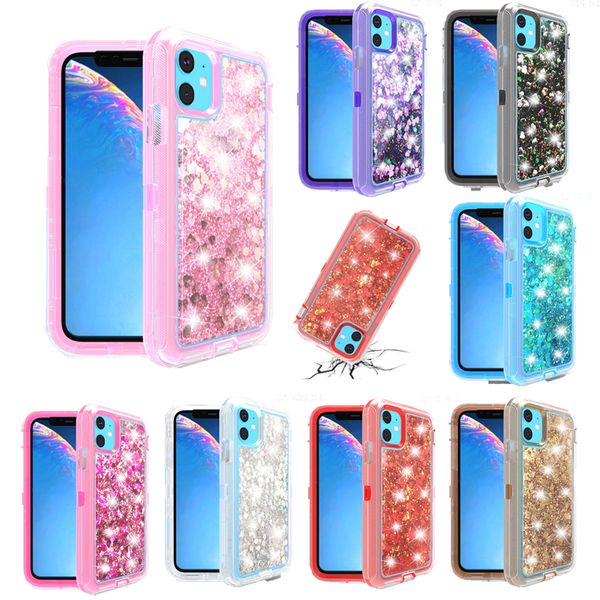 

glitter powder liquid 3in1 heavy duty full-body protection cover phone case for iphone 11 pro xs x max 7 8 plus