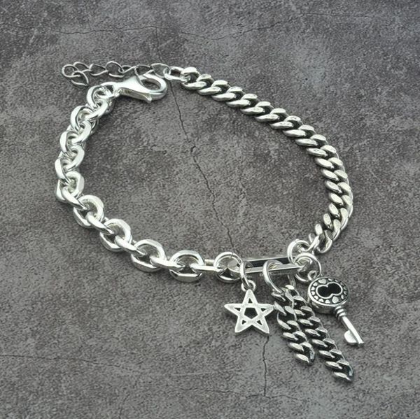 

s925 silver jewelry star key pendant link chain bracelet (yrt, Black