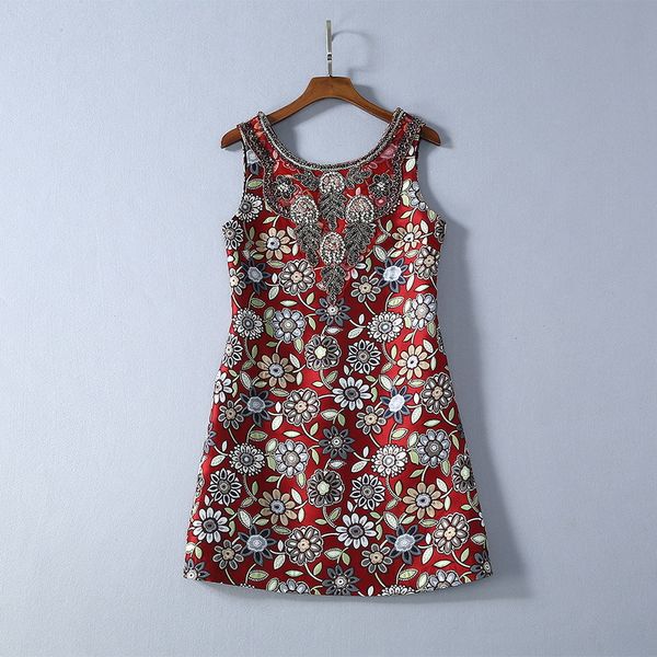 

spring 2020 for european and american women's wear flower jacquard heavy hammer bead sleeveless round collar fashion dress, Black;gray