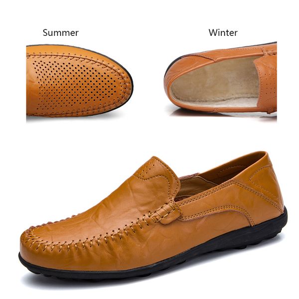

classic winter shoes men genuine leather men casual shoes mens loafers moccasins driving plus size 38-47, Black
