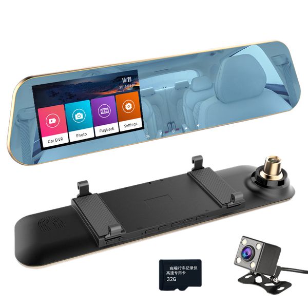 

full hd 1080p touchscreen car dvr dual cameras rear view mirror night vision dash cam dvr digital video recorder with 32g sd car