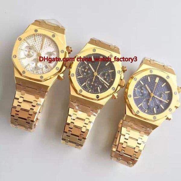 

3 style jh maker 41mm offshore 26320 26320ba 18k yellow gold chronograph swiss eta 7750 movement automatic mens watch watches, Slivery;brown