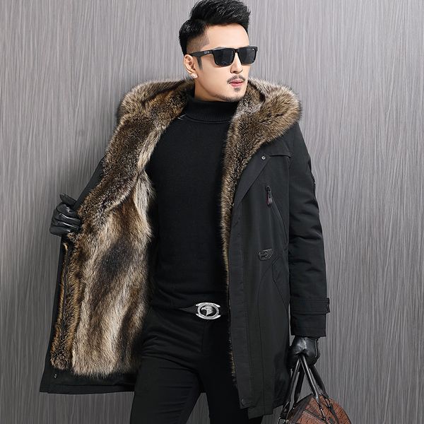

real coat men 2020 jacket raccoon fur liner hooded parka warm parkas mens winter jackets chaqueta hombre 68-9207-2 yy685, Black