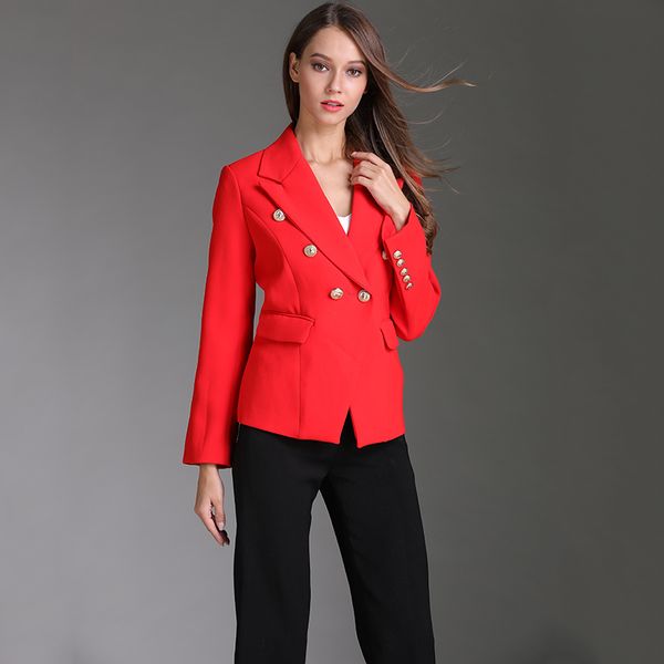 

fashion women workwear formal runway slim blazers double breasted gold buttons red jacket outerwear blazers, White;black