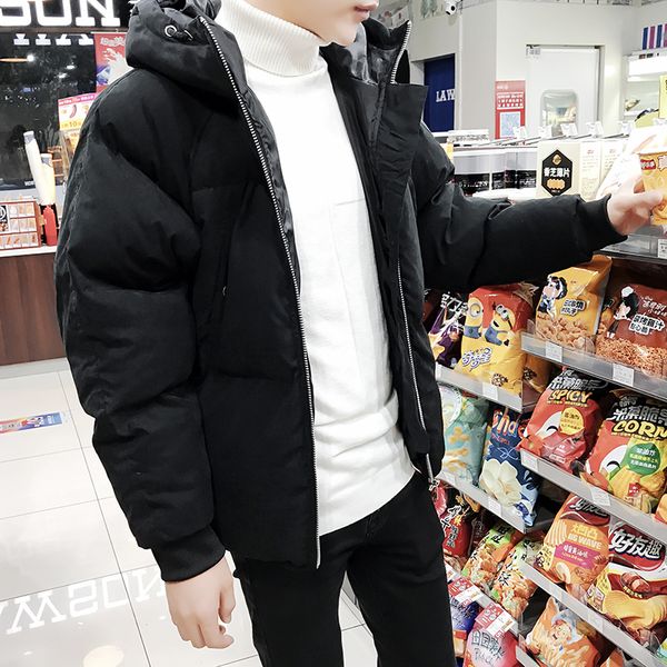 

parkas men winter thicker plus velvet warm pockets leisure simple hooded zipper loose parka mens large size trendy outerwear, Black