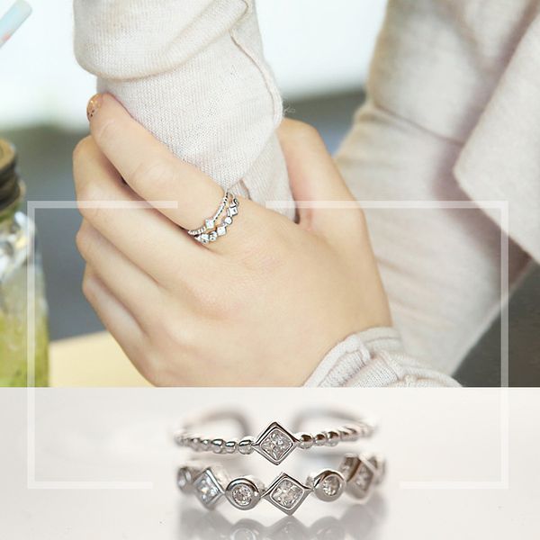 

s925 pure silver ring women girl double-deck zircon ring 925 sterling silver accessories diamond rings two color, Slivery;golden