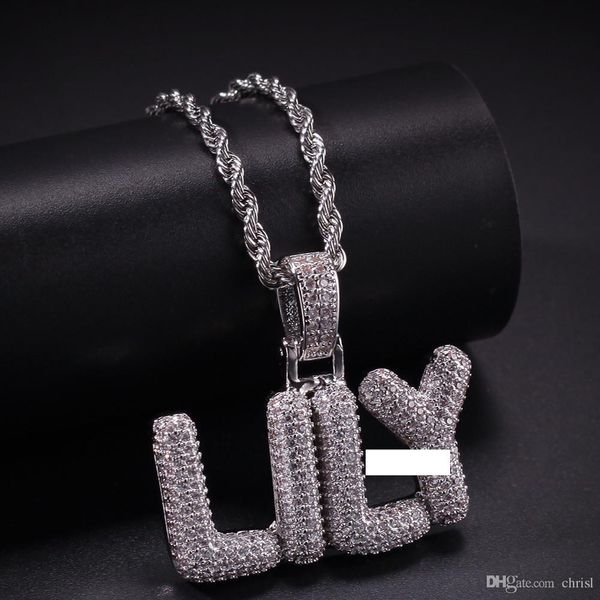 

a-z custom small bubble letters necklaces charm pendant for men women gold silver color cubic zirconia hip hop jewelry wholesale