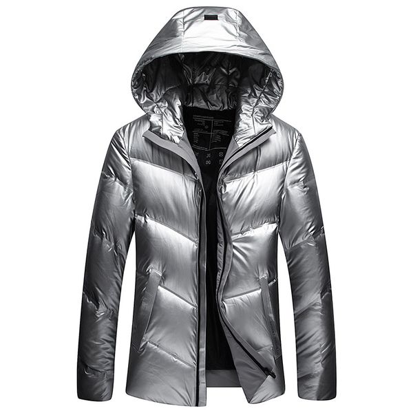 

2019 winter new men's sequins white duck down jacket thick warm hooded fashion hip hop parka and coats male bright clothing,9928, Black