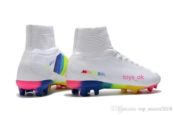 

100% original rainbow soccer cleats mercurial superfly v fg soccer shoes