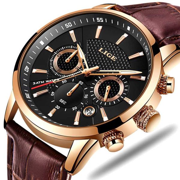 

reloj hombre 2020 new lige busines watch men fashion sport quartz clock mens watches leather waterproof chronograph, Slivery;brown