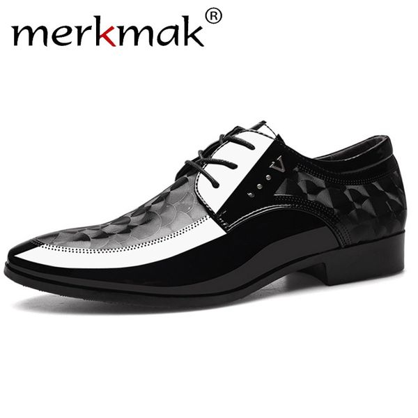

merkmak 2019 oxfords leather men's shoes casual dress shoes men lace up breathable formal office for man big size 38-48 flats, Black