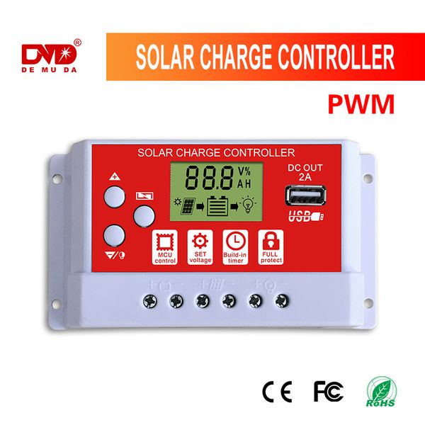 

20a 30a12v 24v panel rechargeable auto solar charge controller pwm controllers lcd dual usb 5v output solar panel pv regulator