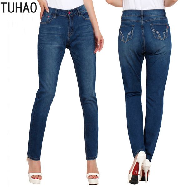 

плюс размер xl 5xl 4xl джинсы для женщин высокая талия большой размер полная длина тощий карандаш черный синий джинсовые брюки lz37, Blue
