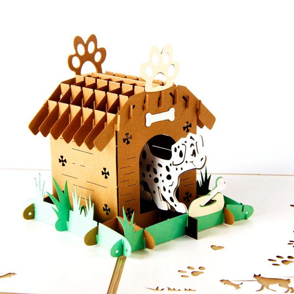 

3d up pet paradise greeting card dog laser cutting envelope animal postcard hollow carved handmade kirigami creative gift