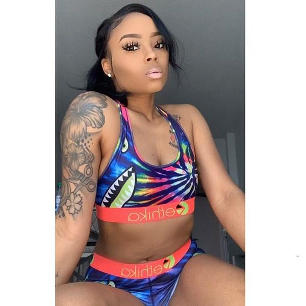 

ethika женщины моды купальники crop top vest + плавки шорты багажники боксеры 2 piece set tracksuit лоскутная shark camo купальники бикини r, Gray