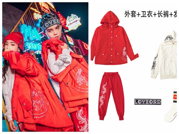 

камиза masculina homme детский street dance set мальчики девочки hip hop stage red coat + pants + белый с капюшоном верхняя одежда весна оде, White