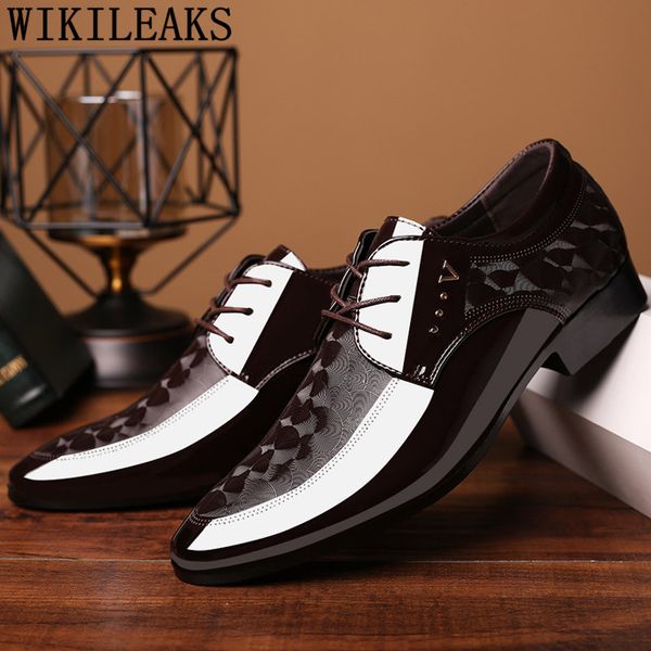 

brown dress wedding shoes men formal italian patent leather shoes for men coiffeur elegant classic zapatos hombre bona, Black