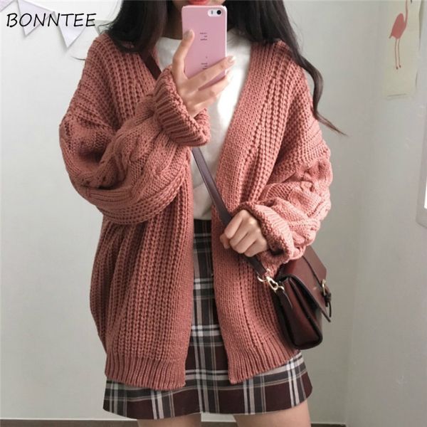 

cardigans women simple leisure loose trendy korean style harajuku knitted female thicker warm womens clothing chic, White