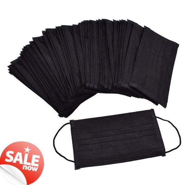 

Запас 100 шт. / лот одноразовые маски для лица петля 3 слоя черный дышащий удобный для блокировки пыли защита от загрязнения воздуха