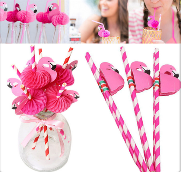 

экологичный 50шт 3d flamingo бумаги соломка рождество / свадьба / pool party соломинки birthday party decor paper трубочки