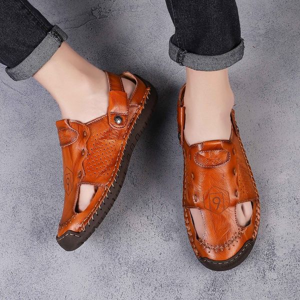 

summer shoes men sandals genuine leather sandals man quality outdoor beach roman water sneakers big size 38-48, Black