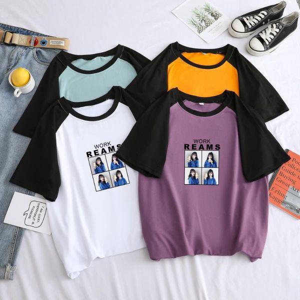 

men's t-shirts summer t shirt men short sleeve harajuku funny work reams printed t-shirt casual streetwear contrast color patchwork o-n, White;black