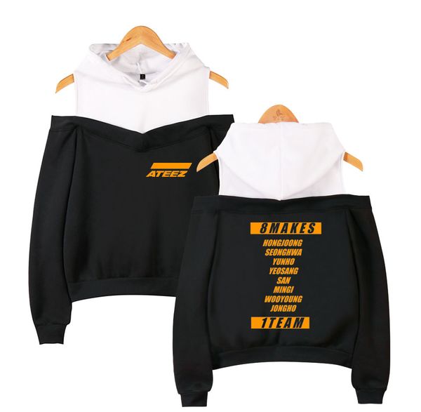 

wbddt ateez kpop hoodies drop shoulder women pullover sweatshirt suit fans hip hop outerwear streetwear drop shipping, Black