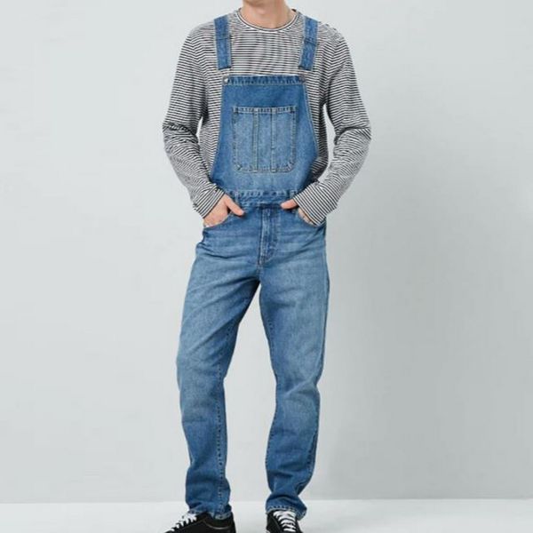 

mjartoria 2019 men's plus size overalls large size huge denim bib pants fashion pocket jumpsuits male ing, Blue