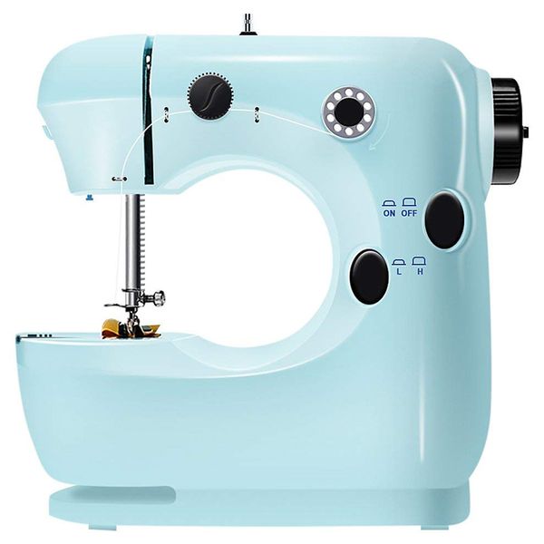 

mini beginner sewing machine, 2 speed embroidery stitching heavy duty quilting machine easy to use,foot pedal operation - blue e gps