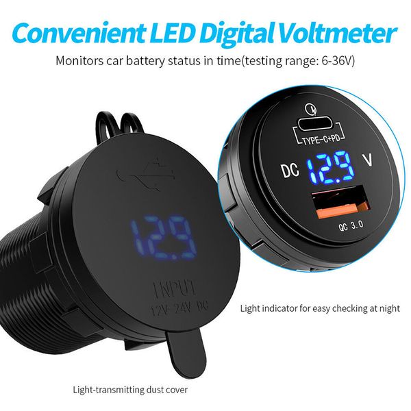 

car charger for mobile cell smart phone universal type-c usb qc 3.0 dual port fast charging with/ led indicator accessories