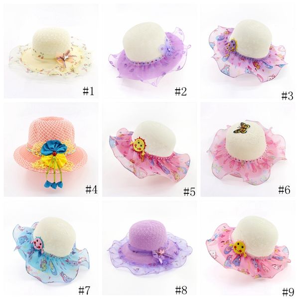 

kids straw hat baby lace brim snaback hats girls beach pools visor cap princess beach caps summer sun caps gga2078, Yellow
