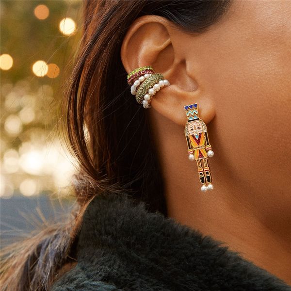 

dvacaman chic enamel drop earrings personalized nutcracker statement earrings women simulated pearl crystal jewelry long earring, Silver